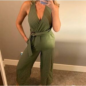 Flying Tomato Olive Green Summer Jumpsuit Small Striped